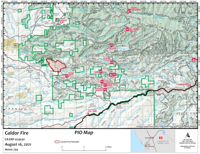 Caldor Fire Now 754 Acres & 0% Containment in Monday Morning Update