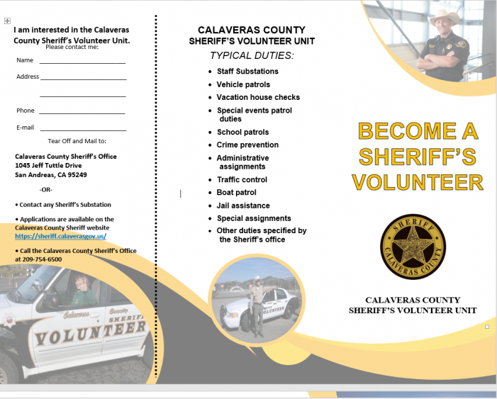 Calaveras County Sheriff Volunteer Recruitment Event on September 27 at Murphy’s Community Park