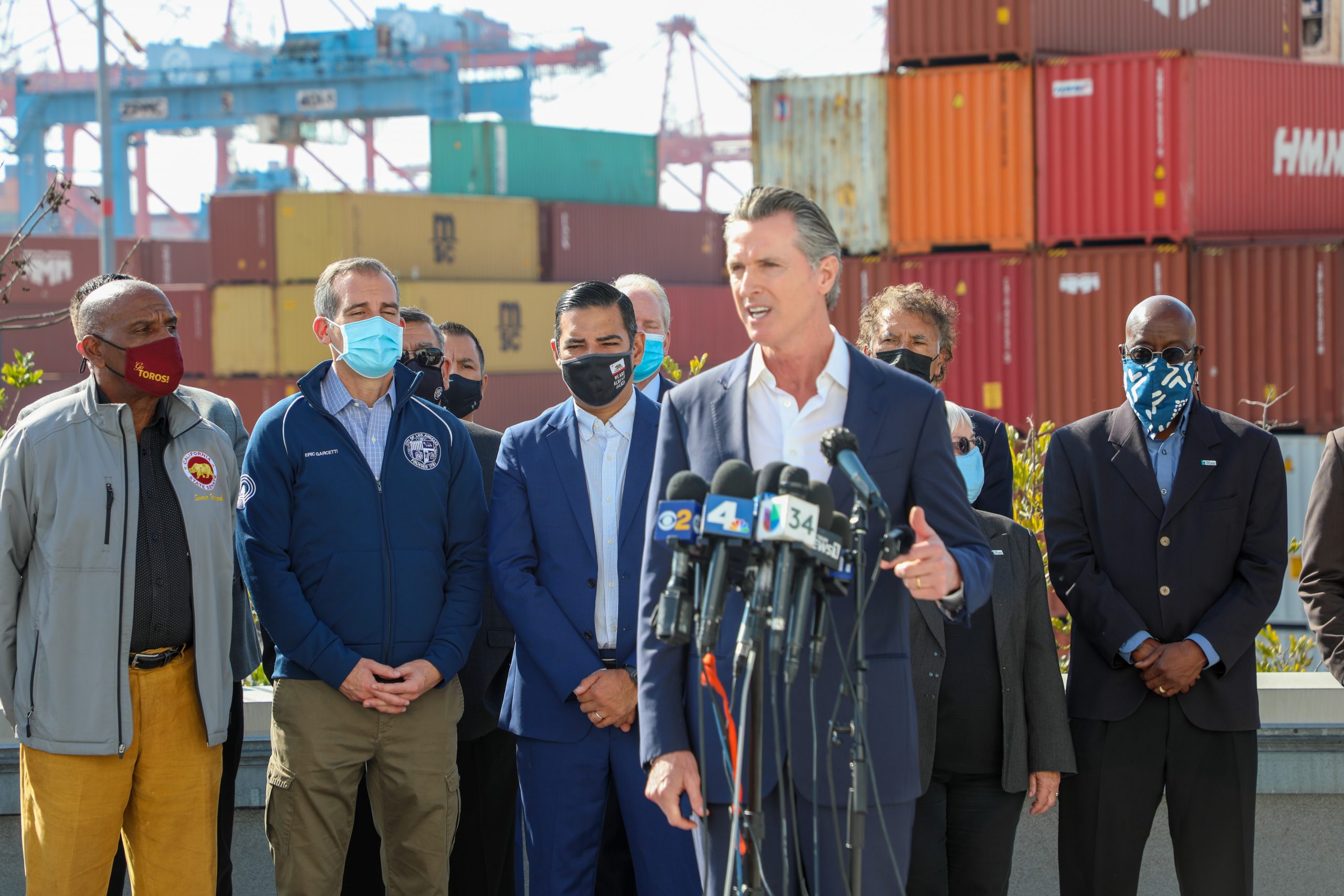 Governor Newsom Tours Ports Of Los Angeles And Long Beach With White ...