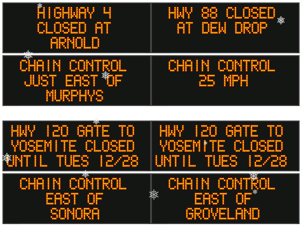 Road Conditions Update….Hwy 4 Closed Above Arnold, Chain Controls even on Portions of Hwy 49