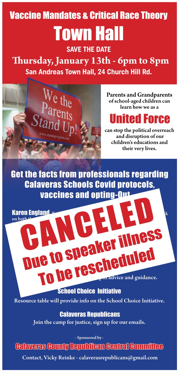 Vaccine Mandates & Critical Race Theory Town Hall Canceled Due Speaker Illness
