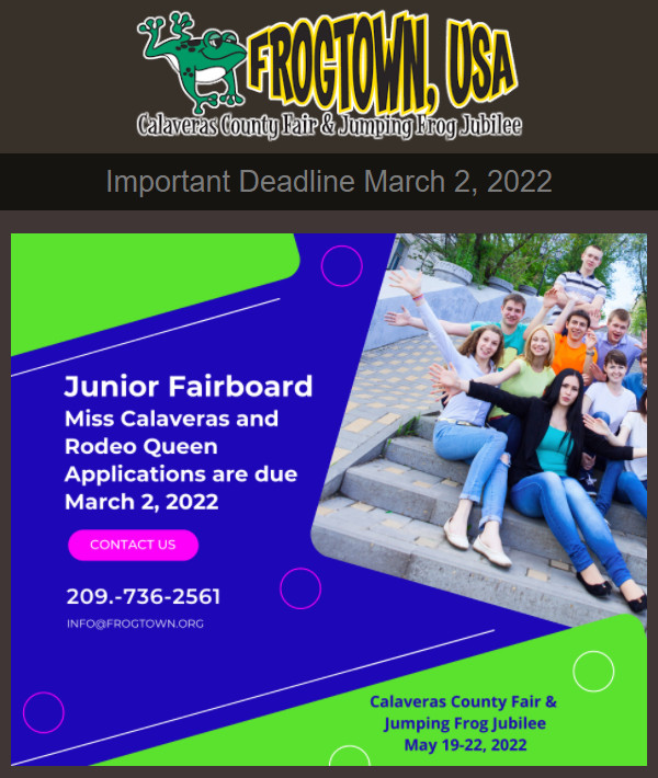 Application Deadline for Miss Calaveras, Rodeo Queen and the Junior Fairboard is March 2