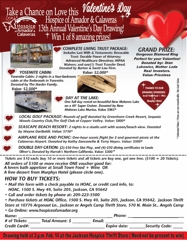 Take a Chance on Love this Valentine’s Day for Hospice of Amador & Calaveras!!