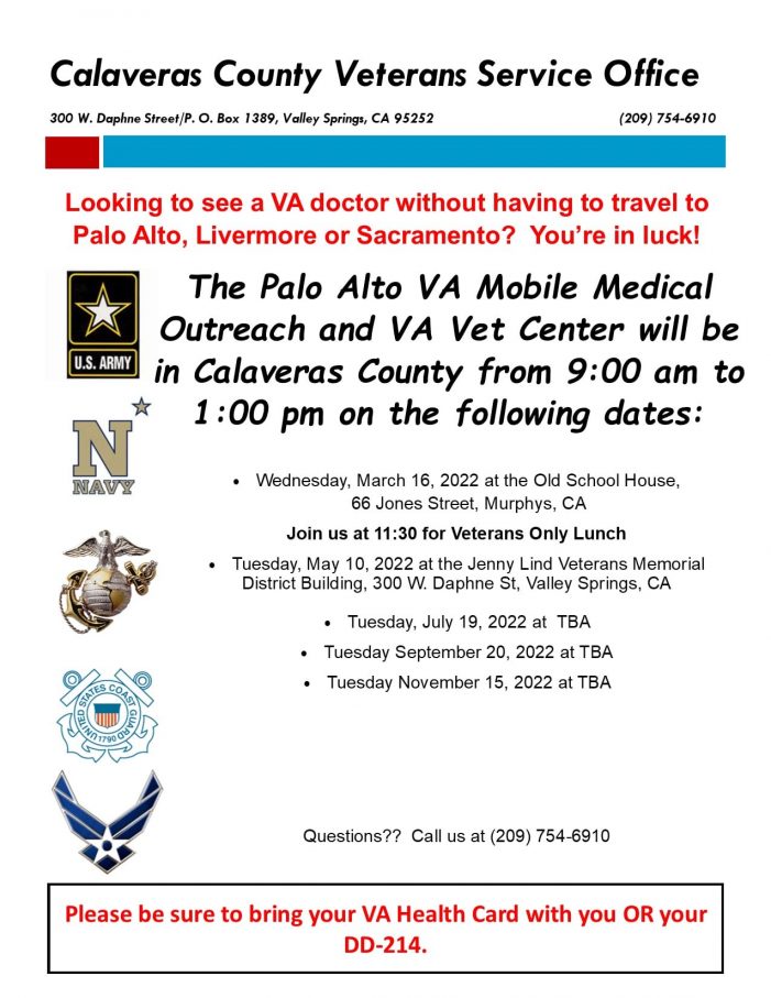 Mark Your Calendars for Palo Alto VA Mobile Medical Outreach and VA Vet Center Van
