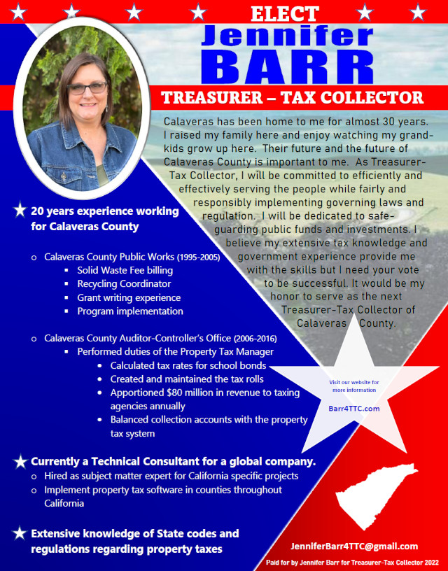 Vote for Jennifer Barr Treasure Tax Collector!