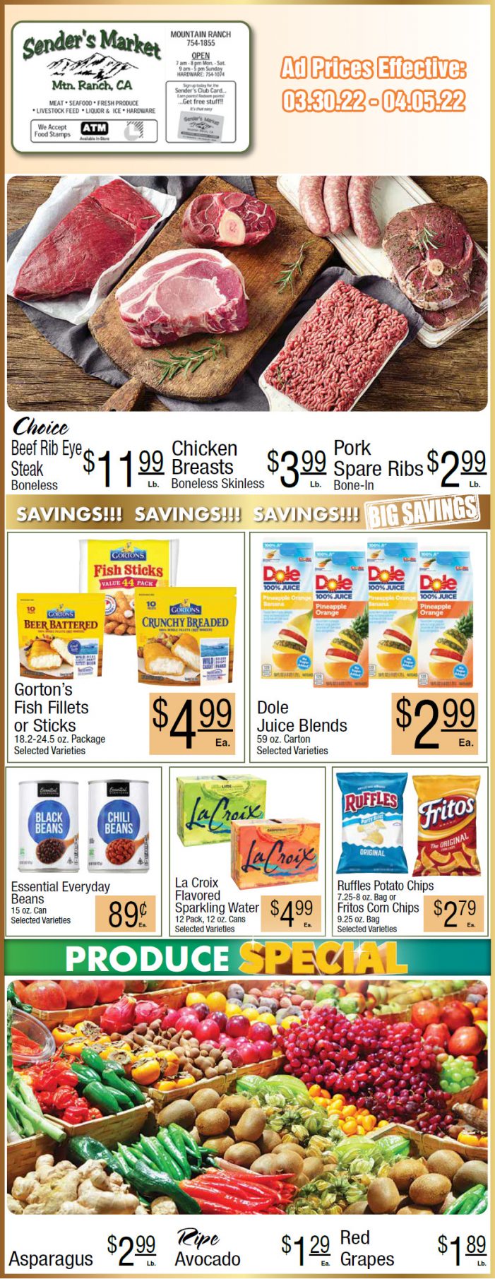 Sender’s Market’s Weekly Ad & Grocery Specials March 30th ~ April 5th! Shop Local & Save!
