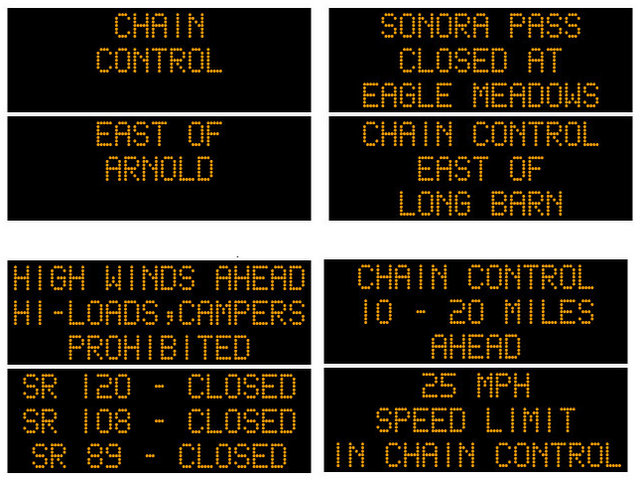 Chain Controls in Effect East of Arnold on Hwy 4, Silver Lake on Hwy 88 & Long Barn on Hwy 108