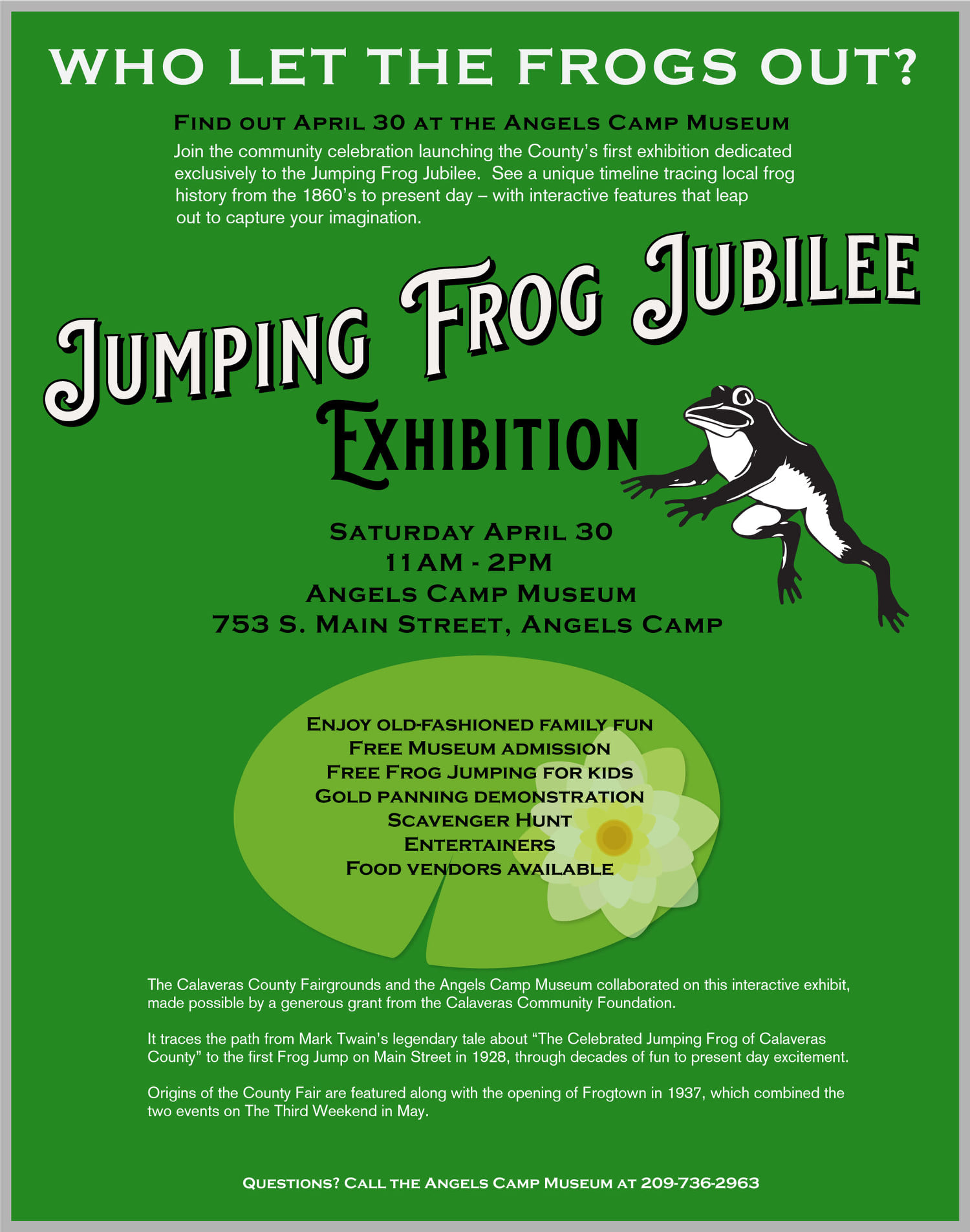 Who Let the Frogs Out? Find Out April 30th at Angels Camp Museum The