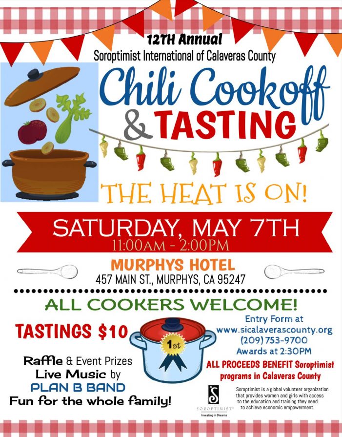The 12th Annual Soroptimist Chili Cookoff & Tasting is May 7th!!