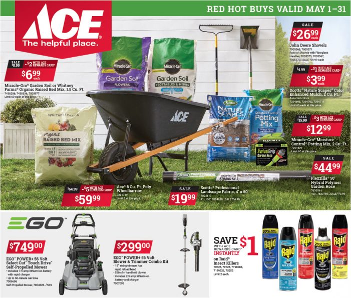 Your May Ace Red Hot Buys from Sender’s Ace Hardware