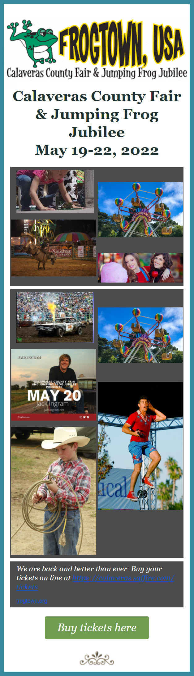 Calaveras County Fair and Jumping Frog Jubilee….We are back May 19-22, 2022