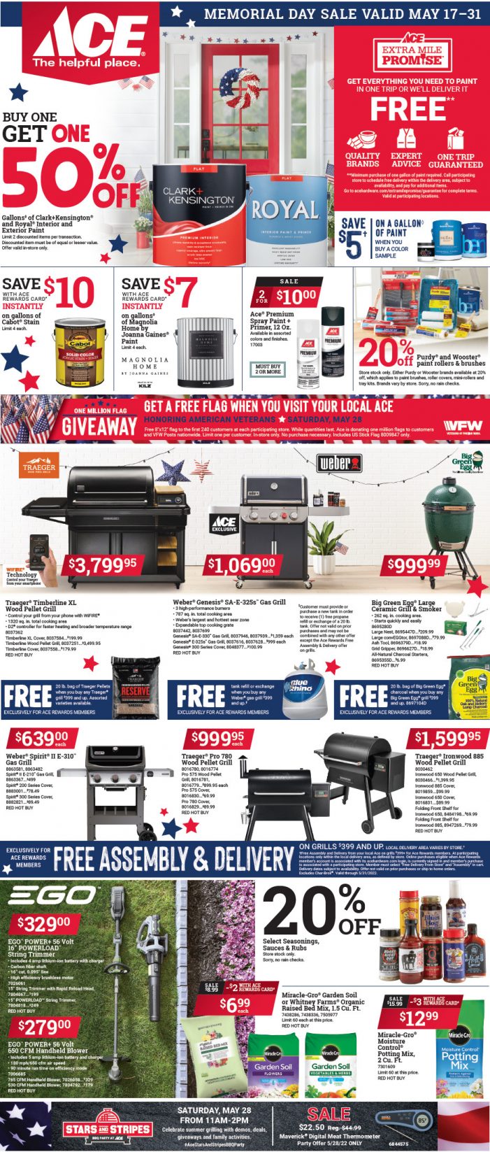 Your May Ace Memorial Day Specials from Sender’s Ace Hardware