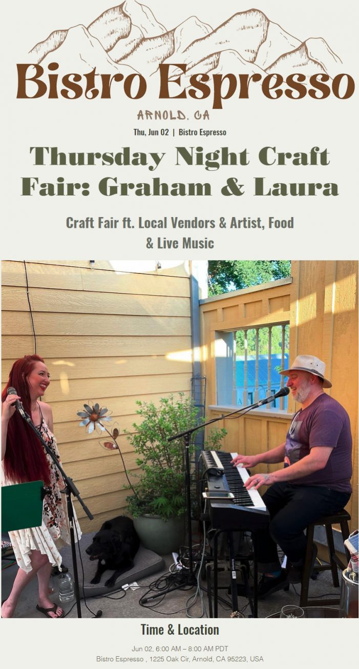 Thursday Night Craft Fair & Summer Concert with Graham & Laura at Bistro Espresso