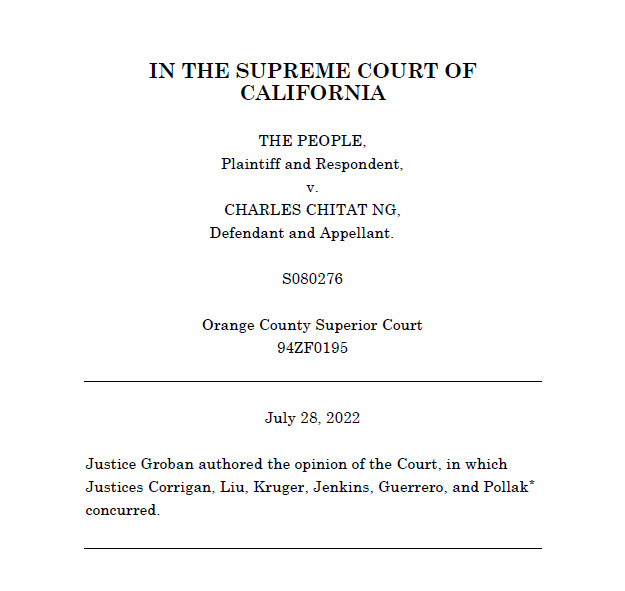 California Supreme Court Upholds Death Sentence for Charles Ng