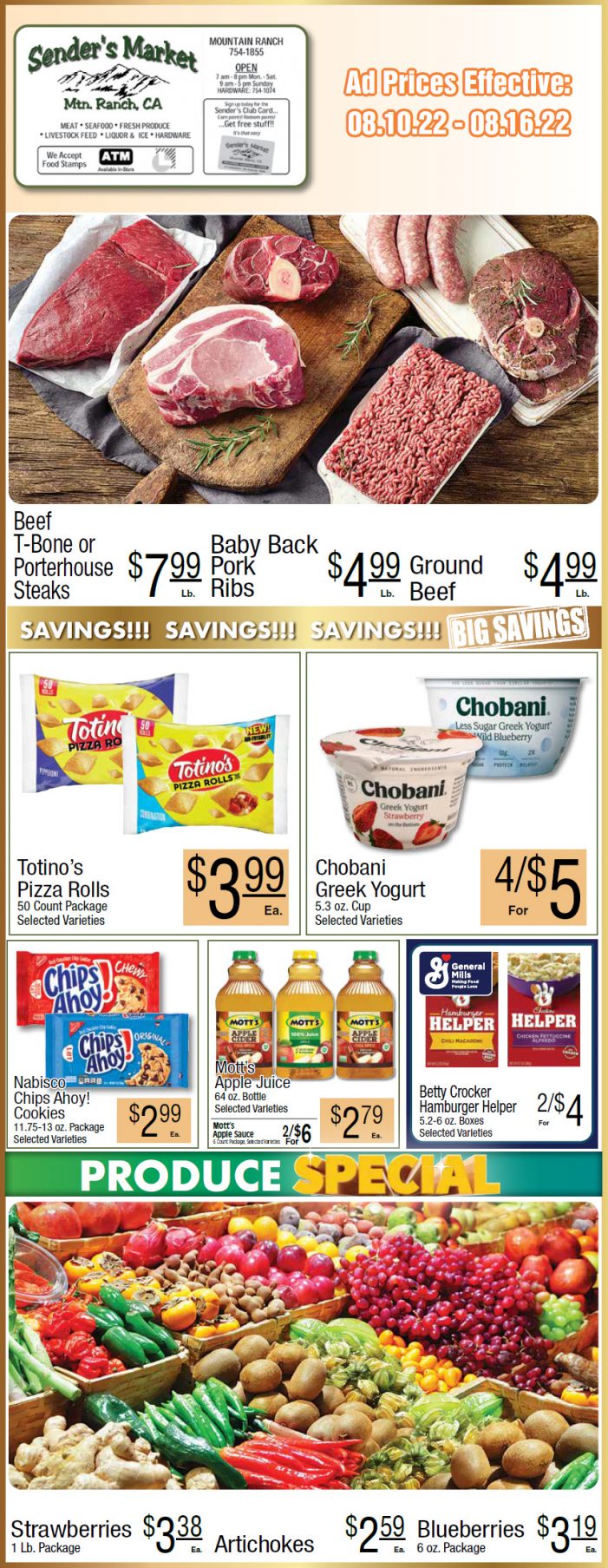 Sender’s Market Weekly Ad & Grocery Specials Through August 16th! Shop Local & Save!