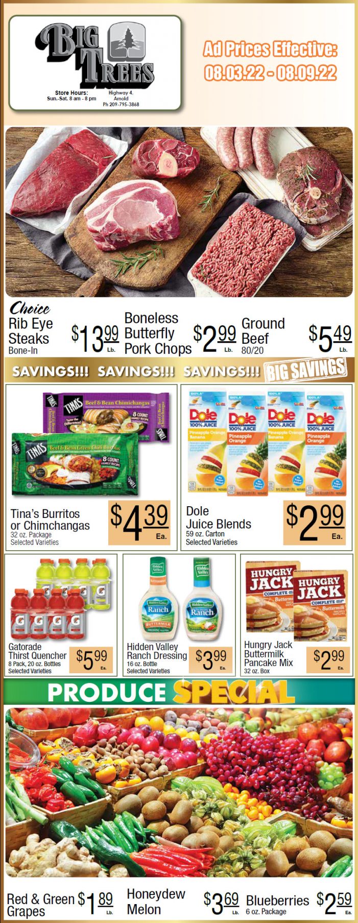 Big Trees Market Weekly Ad & Grocery Specials August 3 – August 9!  Shop Local & Save for Summer!!