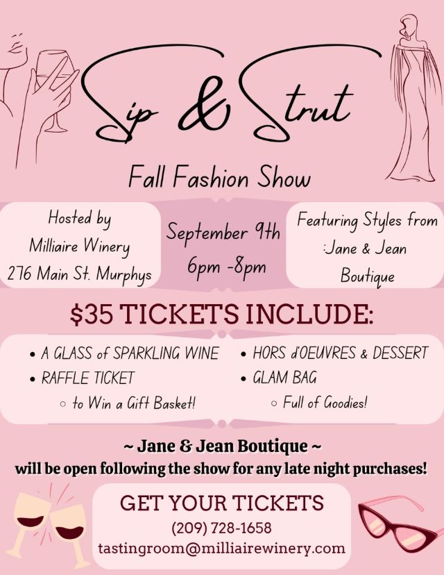 Sip & Strut Fall Fashion Show September 9th at 6pm-8pm