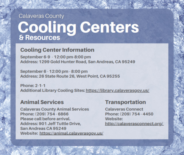 Calaveras County Extends Cooling Center Amid Excessive Heat Warning