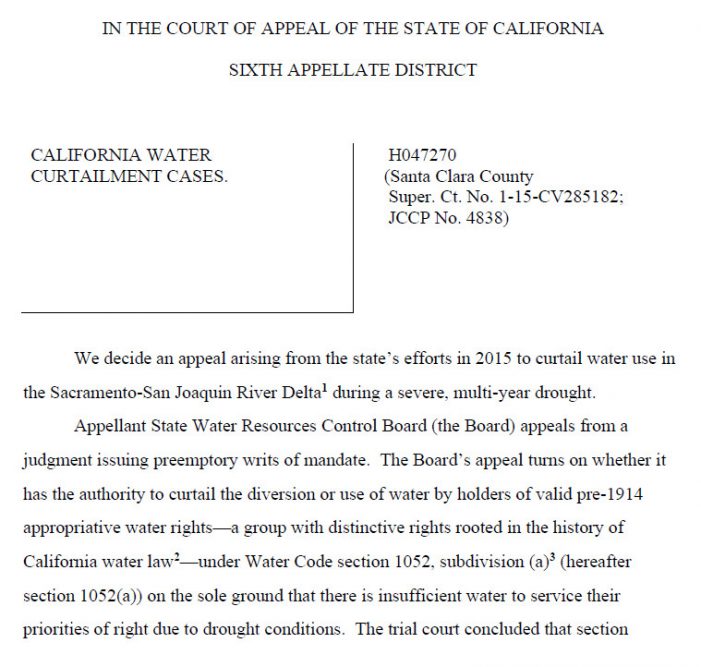 DWR Loses Right to Control Holders of Senior Water Rights