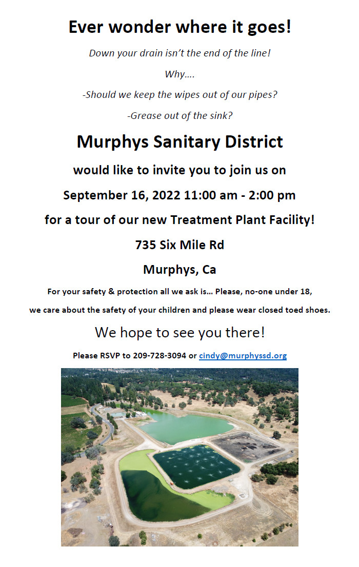 Ribbon Cutting and Tours of Murphys Sanitary District’s New Treatment Plant!