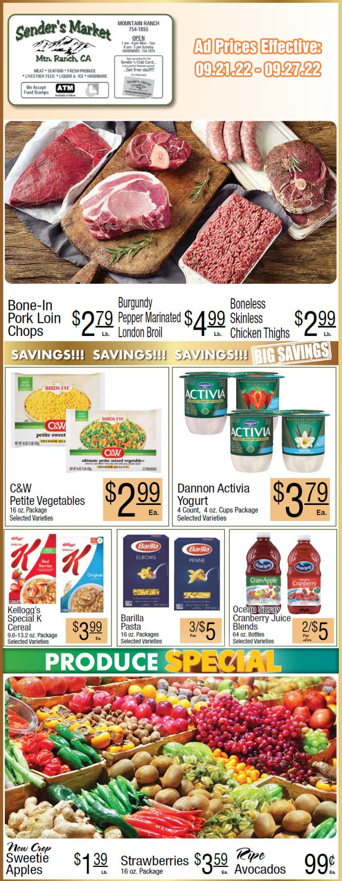 Sender’s Market Weekly Ad & Grocery Specials Through September 27th! Shop Local & Save!