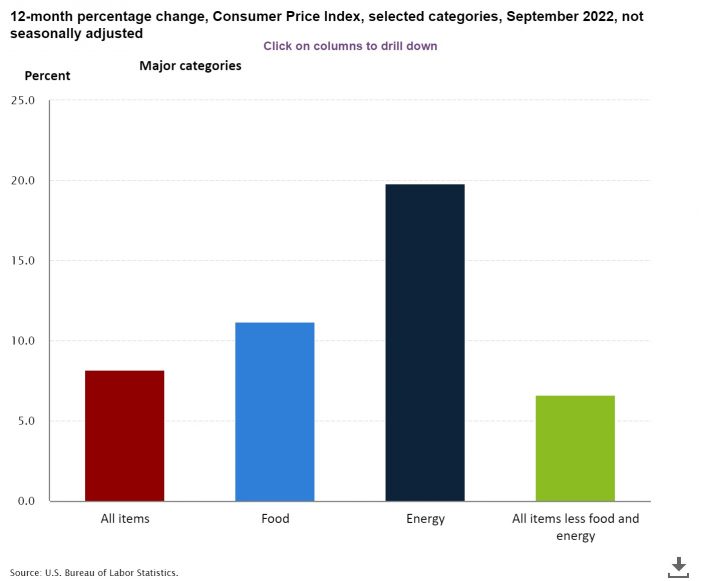 Shelter, Food & Medical Care Lead Inflation Higher!  Inflation Rose 0.4% in Sept, 8.2% Annually