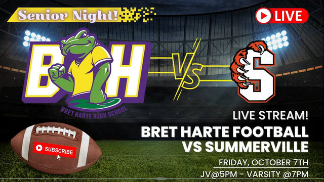 Live Bret Harte vs Summerville Football!  Streaming Now!!