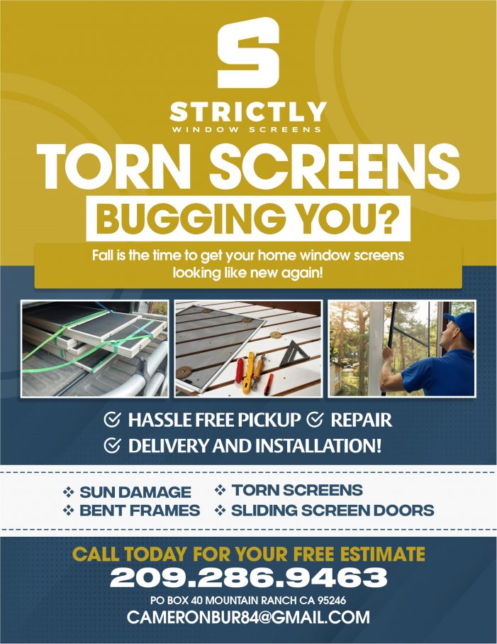 Torn Screens Bugging You?  Call Strictly Screens Today at 209.286.9463!