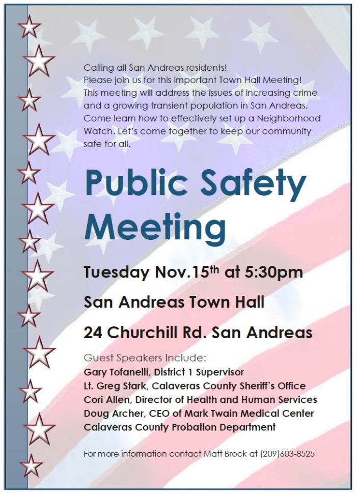 San Andreas Town Hall Public Safety Meeting on November 15th