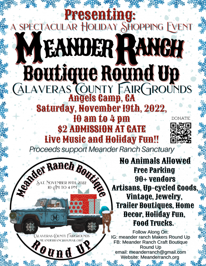 Meander Ranch, Makers Boutique Round Up is November 19th