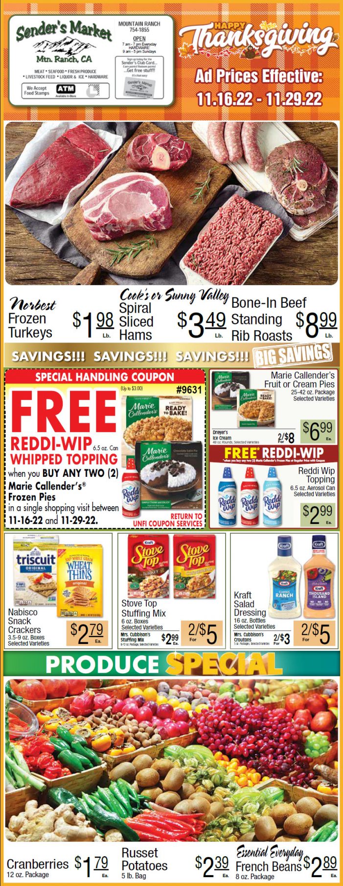 Sender’s Market Thanksgiving Ad & Grocery Specials Through November 29! Shop Local & Save!