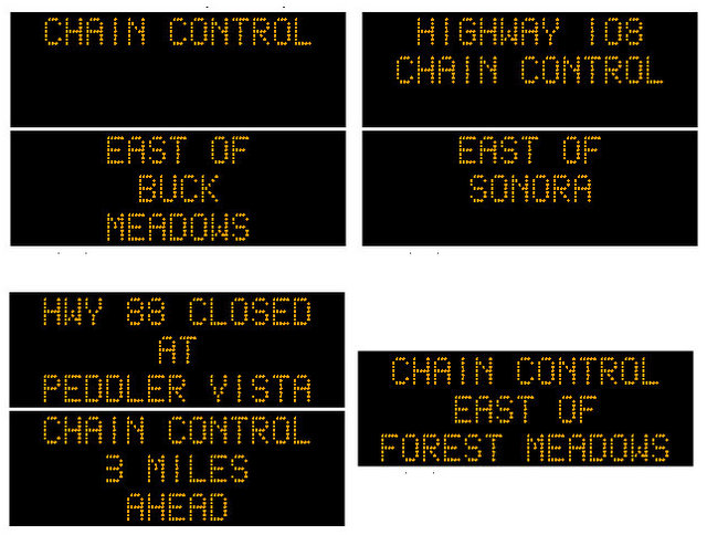 Hwy 88 Closed in Carson Spur Area.  Chain Controls on Hwys 88, 4, 108 & 120