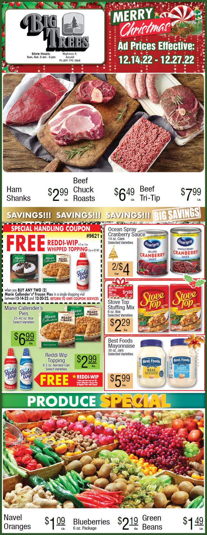 Big Trees Market Weekly Ad & Grocery & Christmas Specials December 14 – 27th!  Shop Local & Save!!