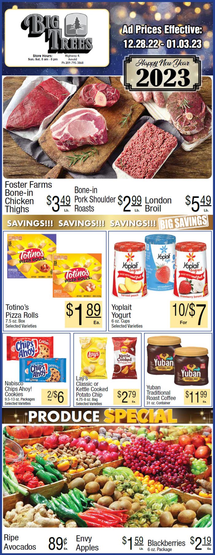 Big Trees Market Weekly Ad & Grocery & New Years Specials!  December 28 – January 3rd! Shop Local & Save!!