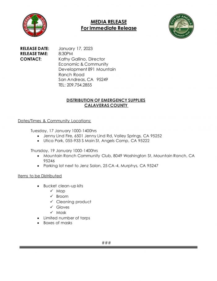 Distribution of Emergency Supplies in Calaveras County