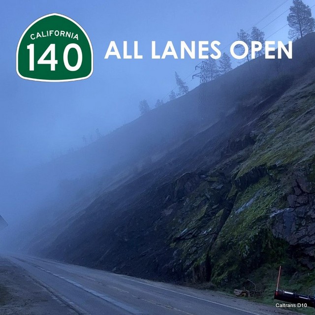 All Lanes of SR-140 Route to Yosemite Near Briceburg Now Open