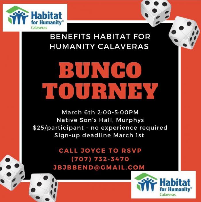 Habitat for Humanity Bunco Tournament on March 6th!