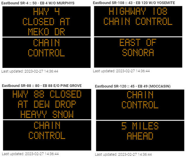 Hwy 88 Closed, Hwy 4 Closed at Meko, Yosemite Park Closed, Chain Controls from Jackson, Angels Camp & Sonora!