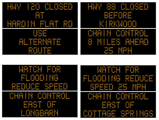 Hwy 88 Closed before Kirkwood, Hwy 120 Washed Out Before Yosemite!  Chain Controls on Hwys 88, 4 & 108.