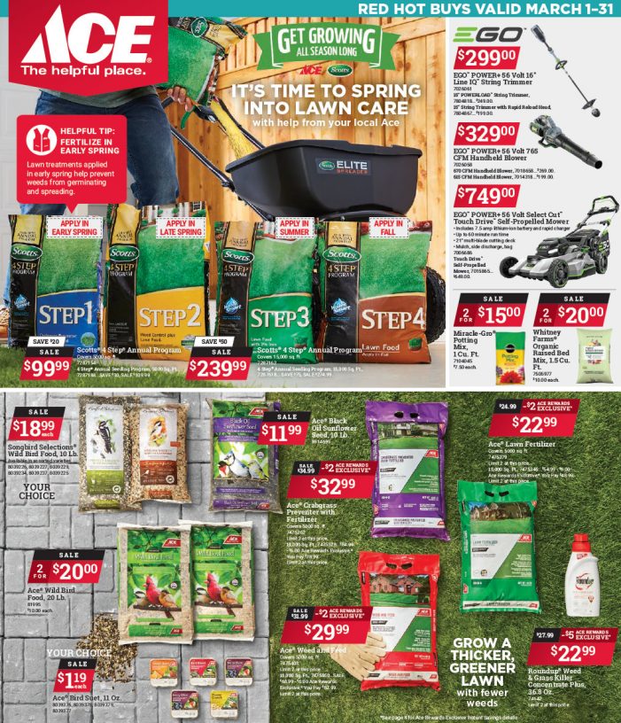 Sender’s Market Ace Hardware March Red Hot Buys!  Shop Local & Save!