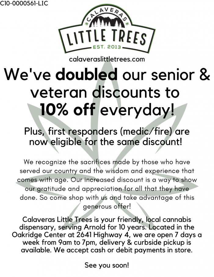 Calaveras Little Trees Doubles Veteran & Senior Discounts