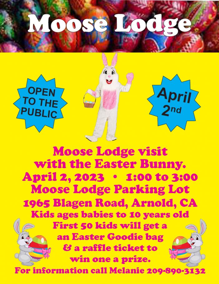 Visit the Easter Bunny at Ebbetts Pass Moose Lodge on April 2nd.