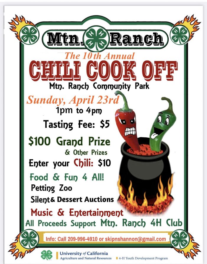 The 10th Annual Mountain Ranch Chili Cook Off is April 23