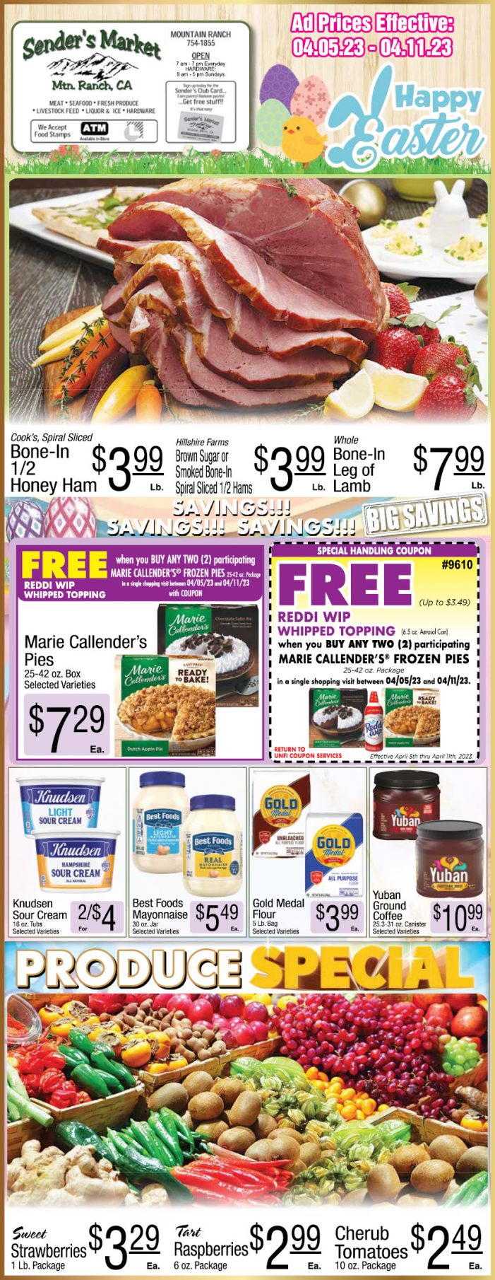 Sender’s Market Weekly Ad & Grocery Specials April 5 – 11th! Happy Easter!  Shop Local & Save!!