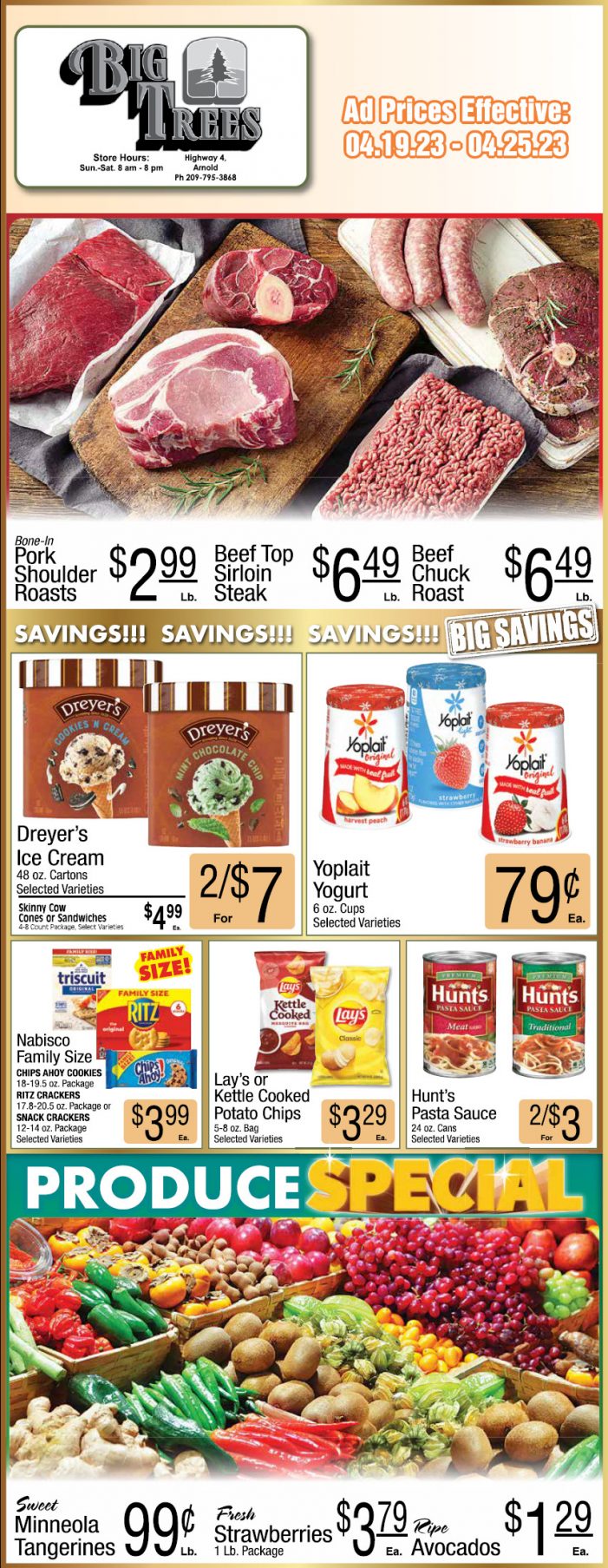 Big Trees Market Weekly Ad, Grocery, Produce, Meat & Deli Specials April 19 – 25!  Shop Local & Save!
