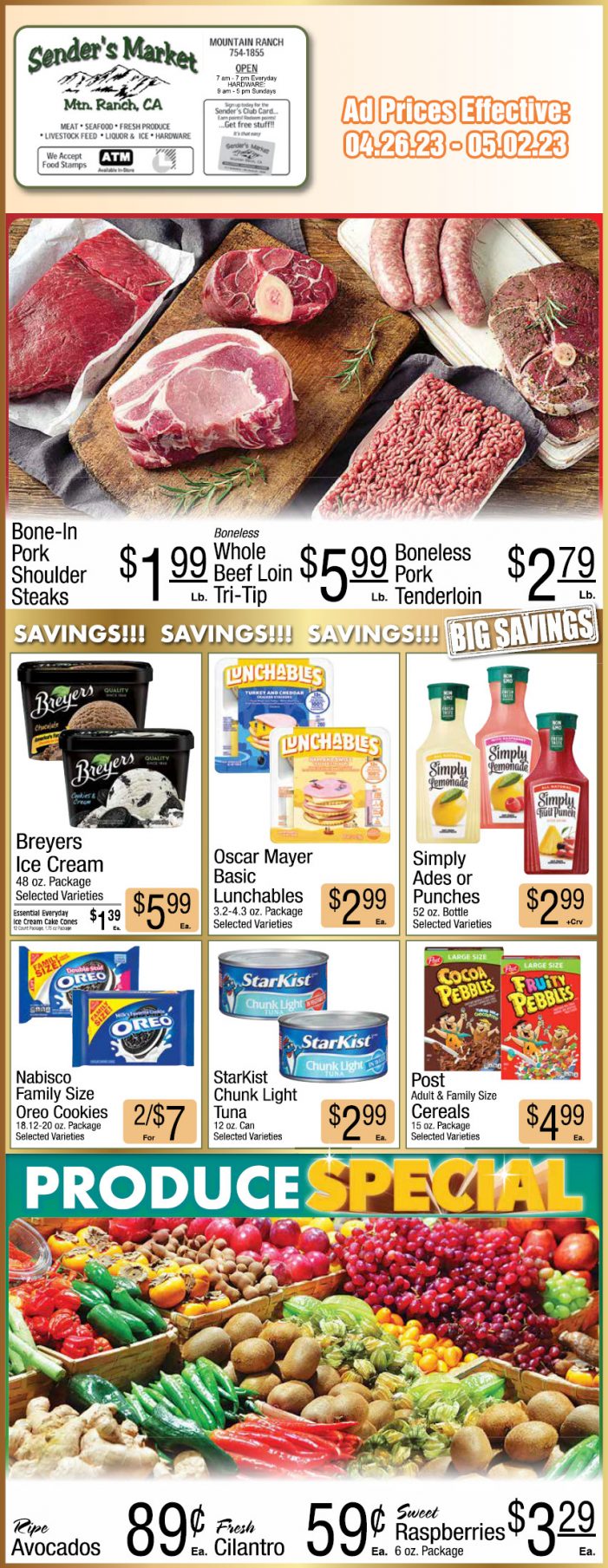 Sender’s Market Weekly Ad & Grocery Specials April 26 – May 2nd!  Shop Local & Save!!