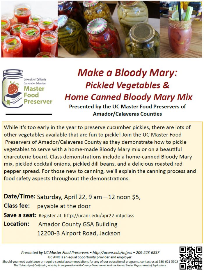 How to Make the Perfect Bloody Mary Class on April 22nd