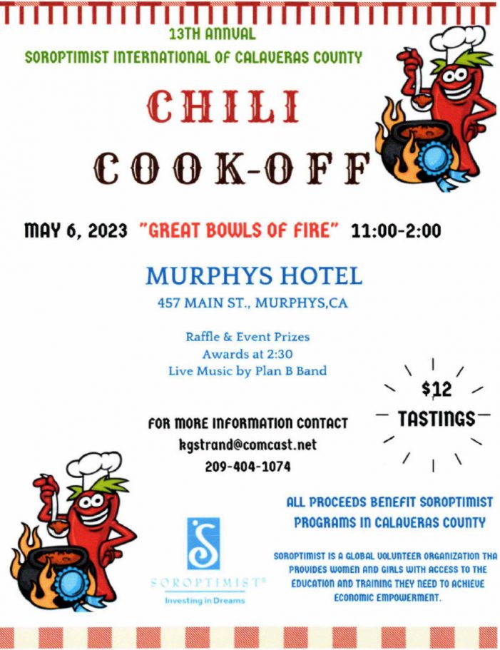 The 13th Annual Soroptimist Chili Cook Off is May 6th!
