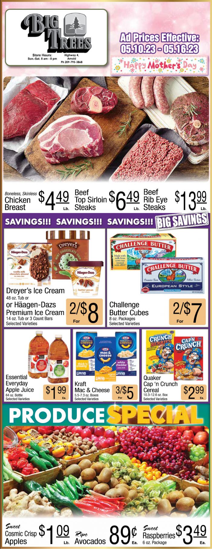 Big Trees Market Weekly Ad, Grocery, Produce, Meat & Deli Specials May 10 – 16!  Shop Local & Save!