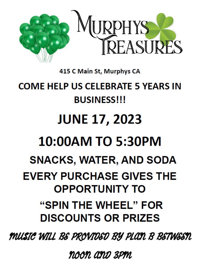 Murphys Treasures Celebrating 5 Years in Business June 17th!